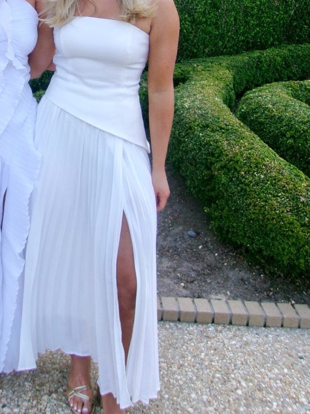Commense Strapless Pleated White Maxi Dress